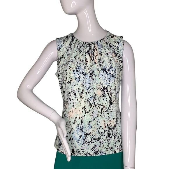Calvin Klein Blouse Sleeveless Multicolor Print Key Hold on Back Pullover Size S - Picture 1 of 10